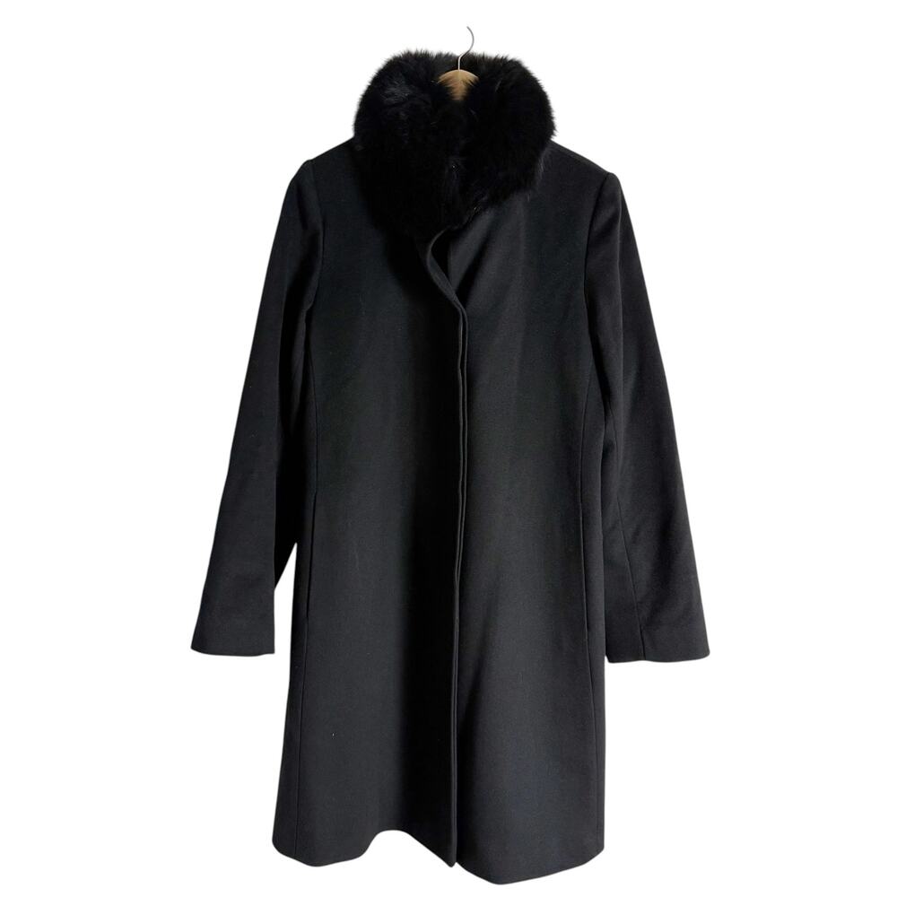 Fleurette Loro Piana Italian Wool Black Fox Fur Trim Collar Coat Size 10 - Picture 1 of 16